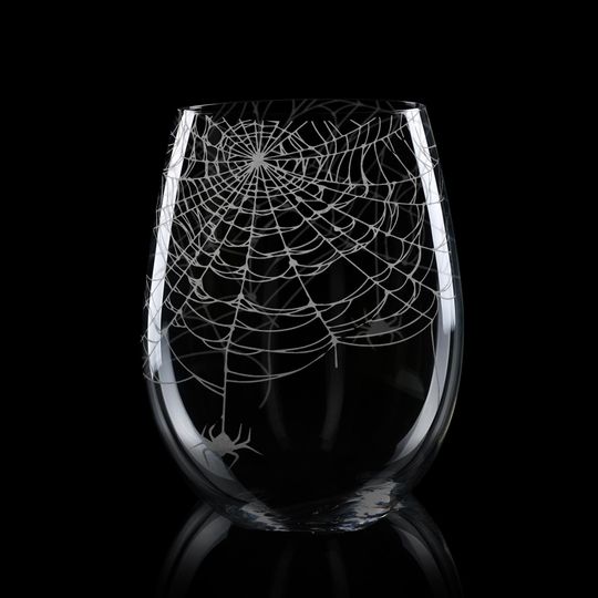 Spiderweb Printed Wine Glass - Halloween Inspired, Spooky Classic Movie Design