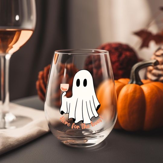 Halloween Wine Glass - Here for the Boos, Ghosts & Fall Barware