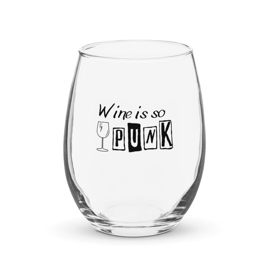 Wine Is So Punk Stemless Wine Glass - 15oz Funny Wine Glass, Punk Rock Drinkware, Gift for Wine Lovers, Stemless wine glass