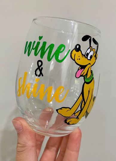 Pluto Dog Wine Glass, Wine & Shine Wine Glass, Dis Gift, Disney Inspired Wine Glass, Dog Wine Glass, Dog Gift, Dis Christmas, Birthday Gift