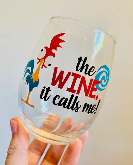 Funny Chicken Wine Glass, Cute Pig Wine Glass, The Wine It Calls Me Wine Glass, Pua HeiHei Wine Glass, Moana Inspired, Dis Inspired Glass