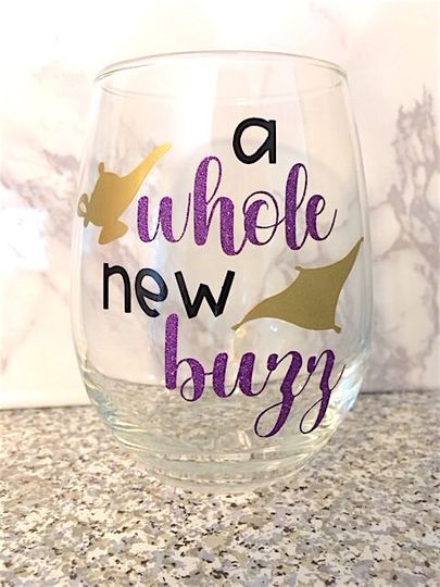 Aladdin Wine Glass, Disney Wine Glass, A Whole New Buzz Wine Glass, A Whole New World, Disney Gift, Aladdin Gift, Genie Wine Glass, Disney