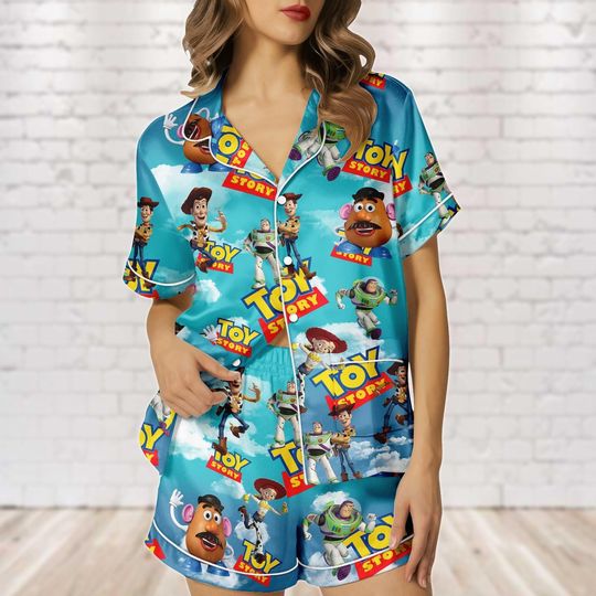 Toy Story Pajamas, Woody Buzz Jessie Alien Silk Pajamas, Disney Movie Women Pajamas, Disneyland Gift