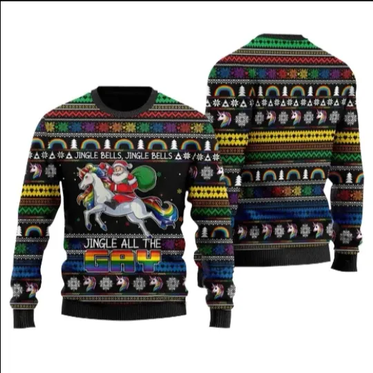 Jingle Bells All The Gay With Santa And Unicorns Ugly Christmas Sweater