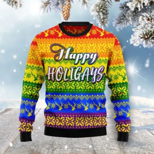 LGBT Gay Pride Happy Holigays Ugly Christmas Sweater