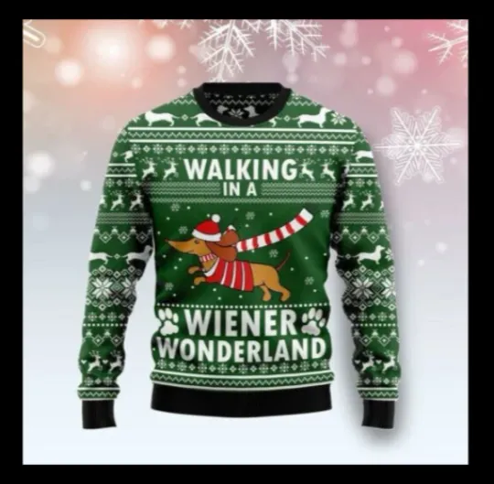 Dachshund Dog Walking In A Wiener Wonderland Ugly Christmas Sweater