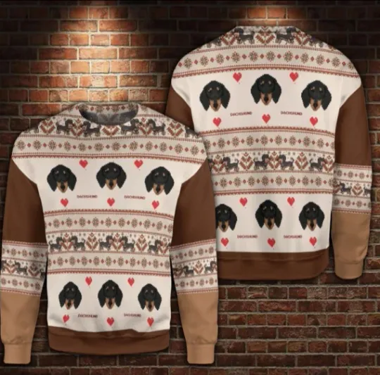 Dachshund Dog Heart Ugly Christmas Sweater