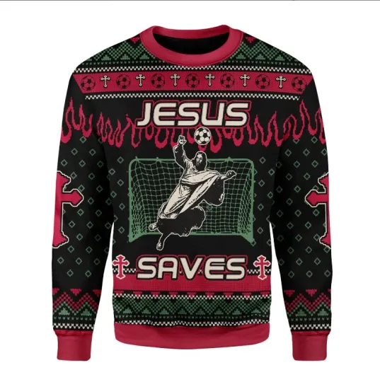 Jesus Saves Football Ugly Christmas Sweater, Perfect Holiday Gift