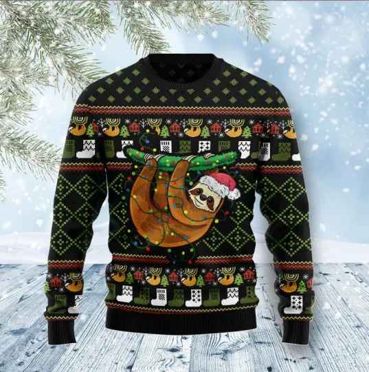 Sloth Light Ugly Christmas Sweater, Perfect Holiday Gift