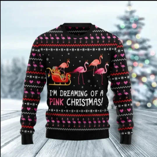 Flamingo I Am dreaming of a Pink Christmas Ugly Christmas Sweater