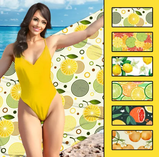 Citrus Fruit Beach Towel #1, Summer Lemon Lime Orange Pool Towel