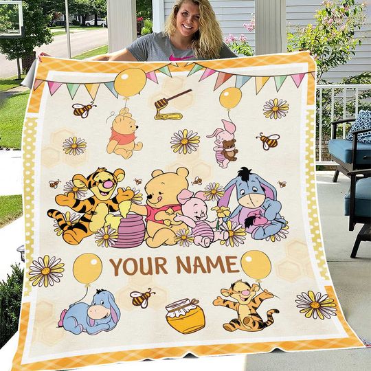 Personalized Winnie the Pooh Disney Baby Blanket, Pooh Bear and Friends