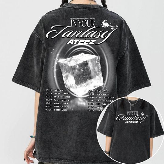 Ateez 2025 World Tour in Your Fantasy Mineral Wash Tee, Ateez Lemon Drop Shirt, ATEEZ Golden Hour Part 3 Shirt, Ateez Aniteez Members Kpop