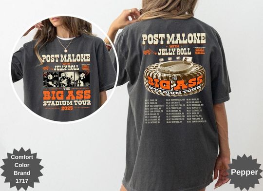 Post Malone And Jelly Roll 2025 Concert Tour Shirt, Post Malone Big Ass Stadium Tour Shirt, Country Music Fan Shirt, Post Malone Merch Tee