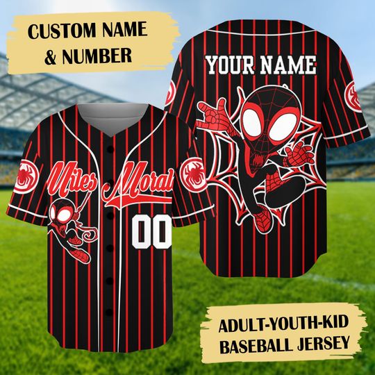 Personalize Miles Morales Baseball Jersey, Custom Spidey and His Amazing Friends Jersey, Spiderman Baseball Team Outfit, Gift for Spider Fan