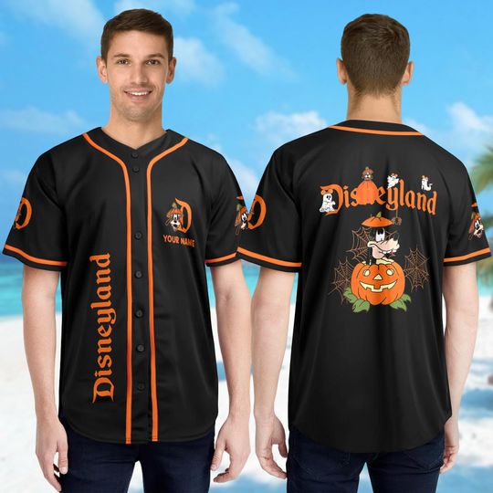 Personalized Goofy Halloween Baseball Jersey, Goofy Pumpkin Basketball Jersey, Funny Goofy Head Baseball Shirt, Magic Kingdom Shirt