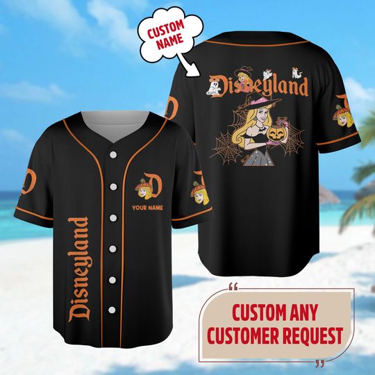Personalized Aurora Princess Halloween Baseball Jersey, Aurora Pumpkin Basketball Jersey, Princess Baseball Shirt, Magic Kingdom Shirt