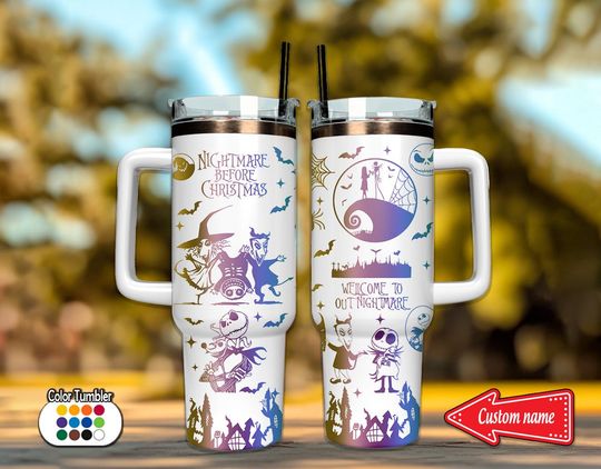 Personalized Nightmare Christmas Tumbler 40oz, Jack Skellington Tumbler, Custom Couple Tumbler, Christmas Stainless Tumbler