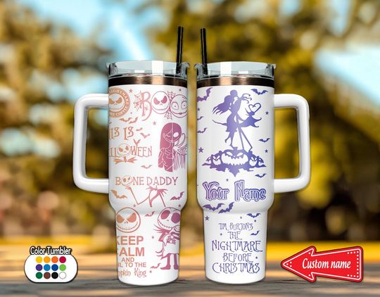 Personalized Jack And Sally Nightmare Christmas Tumbler 40oz, Jack Skellington Tumbler, Custom Couple Tumbler, Christmas Stainless Tumbler