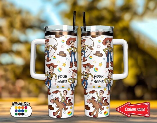 Personalized Disney Toy Story Woody 40oz Tumbler, Woody 40oz Tumbler, Toy Story Tumbler with Handle Tumblers