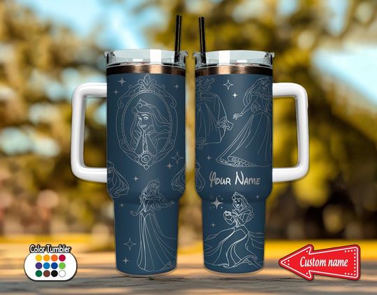 Personalized Aurora Princess Tumbler Laser, Sleeping Beauty 40oz Tumbler, Disney Handle Stainless Steel Tumbler, Princess Tumbler 40 oz