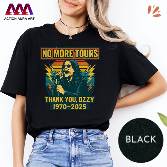 Ozzy Osbourne Final Tour Shirt, No More Tours Vintage Tee, Retro Rock Legend 19702025 Tribute, Lightning Graphic Band Merch Top, Music Icon