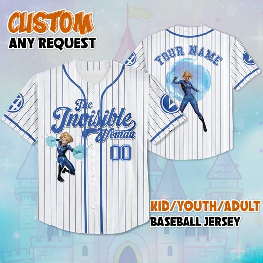 Custom The Fantastic Four The Invisible Woman Baseball Jersey, Custom Disney Marvel Superhero Shirt, Comic Book Sports Jersey, Gift for Fan