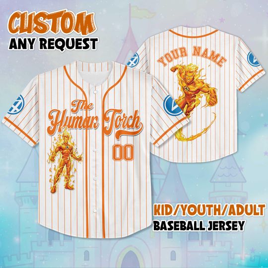 Custom The Fantastic Four The Human Torch Baseball Jersey, Custom Disney Marvel Superhero Shirt, Comic Book Sports Jersey, Gift for Fan