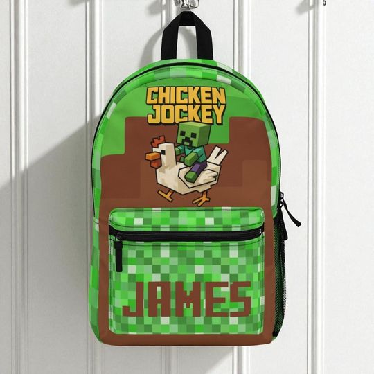 Minecraft Chicken Jockey Backpack, Kids Gaming Bag, Customizable Backpack for School, Unique Gift, Gamer Accessories