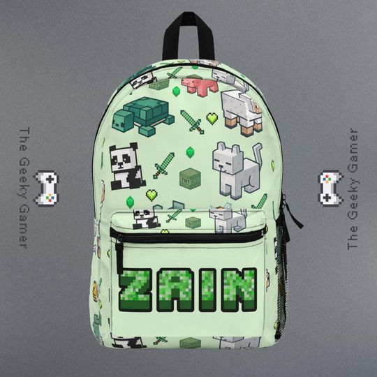 Personalized Gamer Boy Gamer Girl  Green Backpack | School bag | Gamer Gift | Video Game Accessory | Geek | Birthday Gift | Back To School