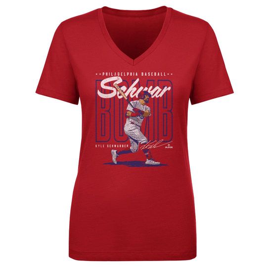 Kyle Schwarber Women's V-Neck T-Shirt - Philadelphia Baseball Schwarbomb WHT