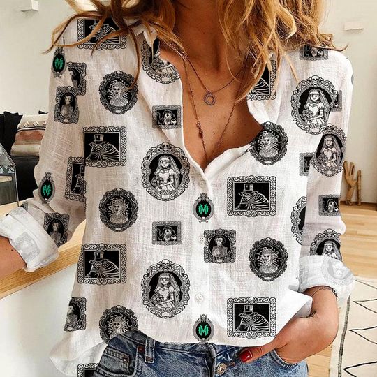 The Haunted Mansion Welcome Foolish Mortal Women's Linen Casual Shirt, Button Up Shirt, Disney Vintage Shirt