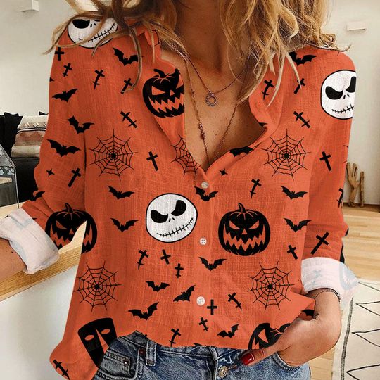 The Nightmare Before Christmas Jack Skellington Disney Pumpkin King Women's Casual Shirt, Disney Women Shirt, Disney Halloween Vintage Shirt