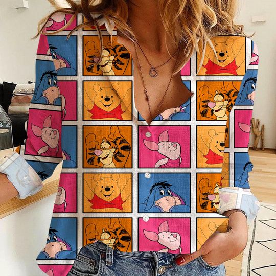Pooh Piglet Tigger Friends Women's Casual Shirt, Disney Women Blouses Shirt, Magic Kingdom Shirt, Shirt For Women, Disney Vintage Shirt