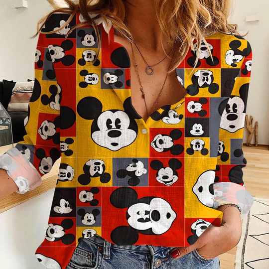 Mickey Classic Emotion Women's Linen Casual Shirt, Button Up Shirt, Disney Vintage Shirt