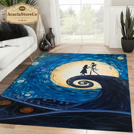 Jack and Sally Nightmare Before Christmas Rug, Halloween Rectangular Rug, Horror Home Decor, Halloween Decorations