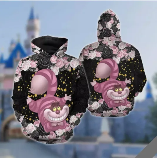 Funny Cheshire Cat We're All Mad Here Halloween Floral 3D HOODIE HALLOWEEN GIFT