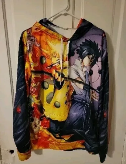 Anime Narutoo & Sasuke 3D All Around Print Hoodie Sweatshirt W/Pocket Adult XXL