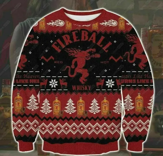 New Fireball-Cinnamon-Whisky Print Ugly 3D Sweater Christmas Gift Best Price