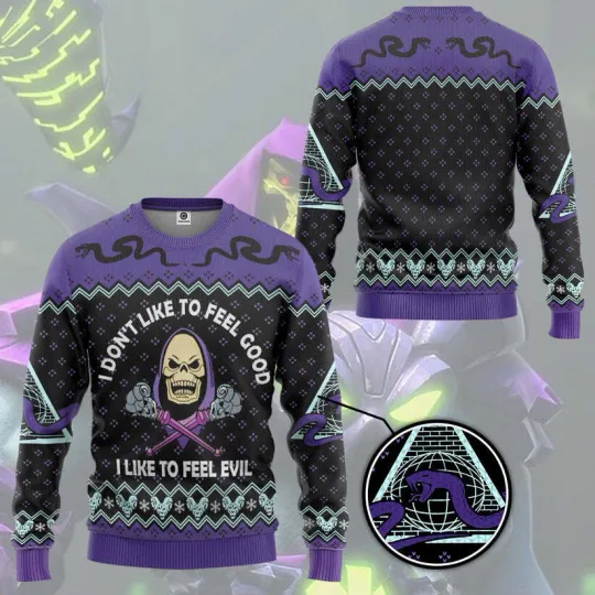 3D Skeletor He Man I Like To Feel Evil Ugly Sweater(