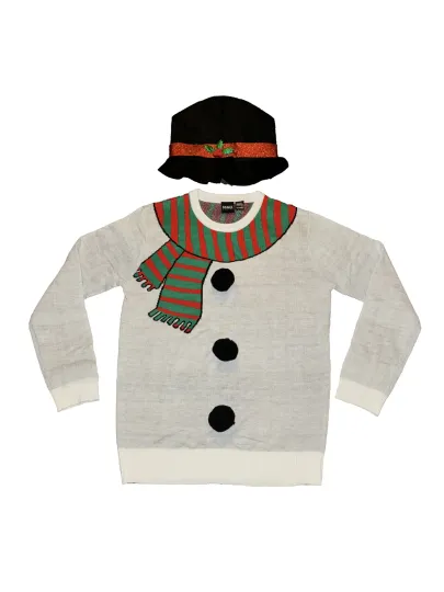 NEW Snowman Ugly christmas Sweater  3D With Hat MAD ENGINE S-XL