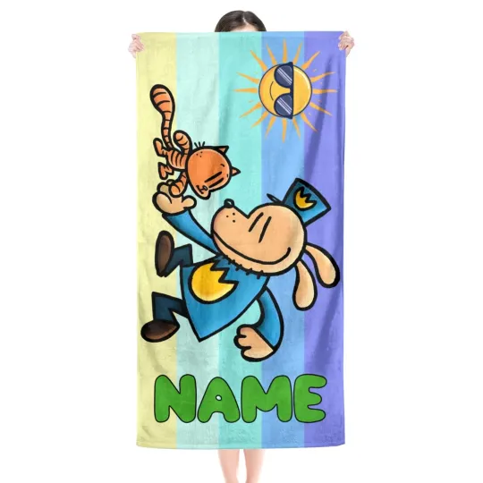 Dog Man Beach Towel Gift, Waterpark and Swim Towel Gift, Kids Birthday Gift