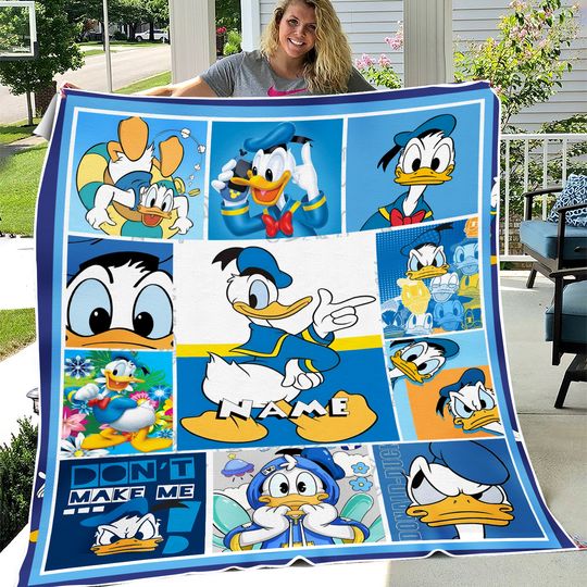 Personalized Donald Duck Blanket, Disney Donald Duck Fleece Mink Sherpa Blanket