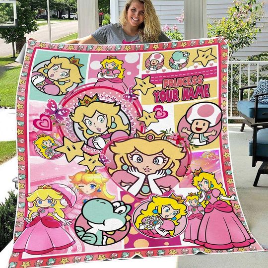 Personalized Princess Peach Blanket, Custom Name Princess Peach Blanket, Birthday Gift, Gift For Daughter