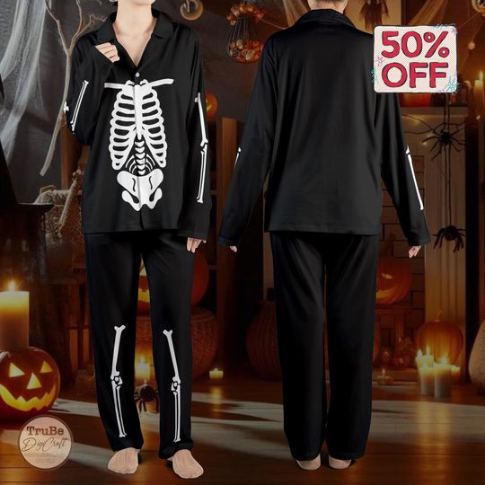Funny Skeleton Pajamas Set, Halloween Costume Pajamas, Gothic Bones Pajamas , Holiday Gift, Spooky Season Gift, Halloween Matching Set