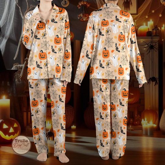 NEW! Halloween Pajama Set for Family  Cute Ghost Pumpkin Bat Spider Web Sleepwear  Spooky Fall Loungewear  Holiday Themed Matching PJs