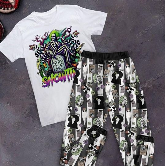 Beetlejuice Halloween Family Pajamas Set  Spooky Holiday PJs