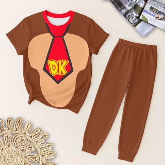 DK Cartoon Character T Shirt And Pants, Donkey Pajamas Set, Funny Cartoon Costume Sleepwear, Halloween Gift For Kids And Adult