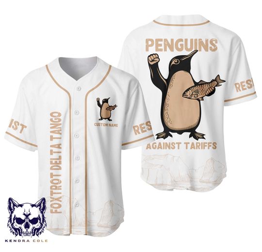 Penguins Against Tariffs Custom Baseball Jersey Shirt, Baseball Jersey Political Shirt, Protest Shirt, Anti-Trump Baseball