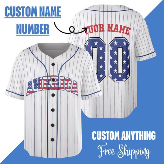 Personalized USA Shirt, 4th of July Shirt,America Est 1776 Shirt,Red White Blue Shirt,USA Baseball Jersey, Independence Day Patriotic Jersey